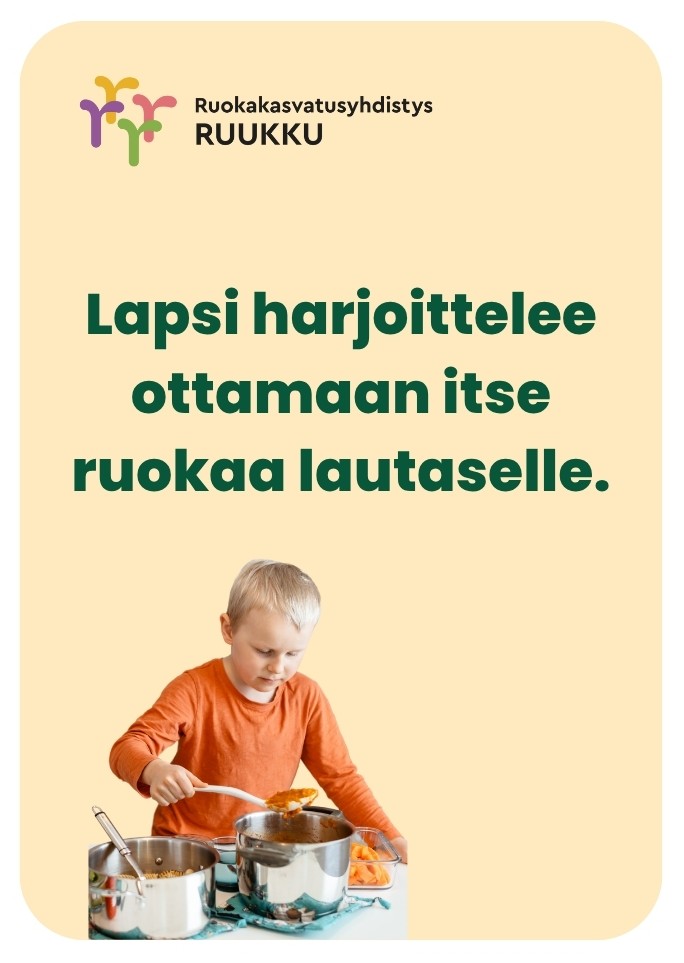 Lapsi harjoittelee ottamaan itse ruokaa lautaselle